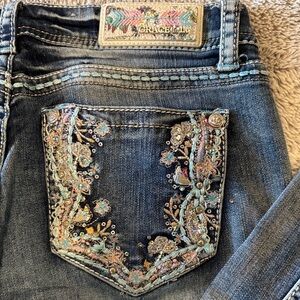 Grace Denim Women's Distressed Jeans with Floral Embroidery
